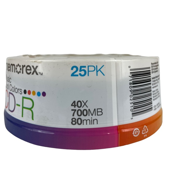 NWT Memorex CD-R Music Cool Colors 25PK 40X 700MB 80min Recordable Compact Discs - Picture 5 of 9